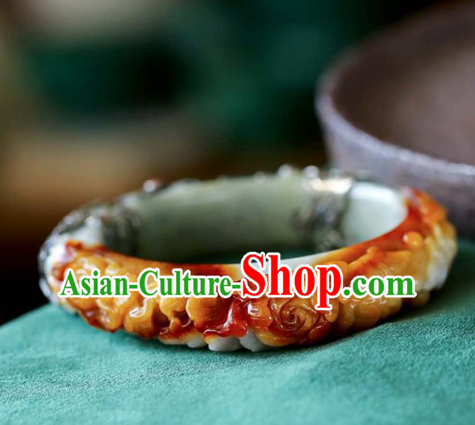 China Handmade Jade Carving Bracelet Traditional Jewelry Accessories National Silver Bangle China Handmade Jade Carving Bracelet Traditional Jewelry Accessories National Silver Bangle