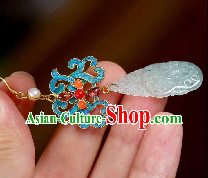 Handmade China Traditional Eardrop Cheongsam Jade Earrings National Jewelry Accessories Handmade China Traditional Eardrop Cheongsam Jade Earrings National Jewelry Accessories
