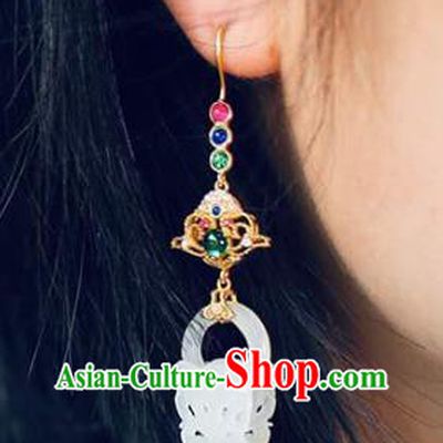 Handmade China Traditional Jade Basket Eardrop National Jewelry Accessories Cheongsam Gems Earrings