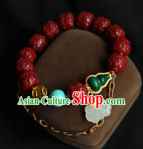 China Handmade Jade Lock Bracelet Traditional Jewelry Accessories National Vermilion Carving Lotus Bangle China Handmade Jade Lock Bracelet Traditional Jewelry Accessories National Vermilion Carving Lotus Bangle