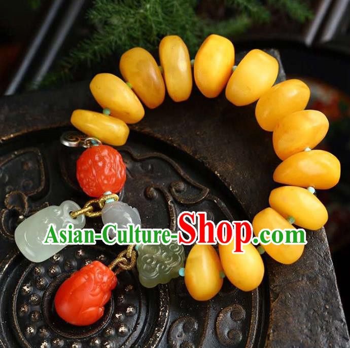 China Handmade Beeswax Bracelet Traditional Jewelry Accessories National Agate Carving Bangle China Handmade Beeswax Bracelet Traditional Jewelry Accessories National Agate Carving Bangle