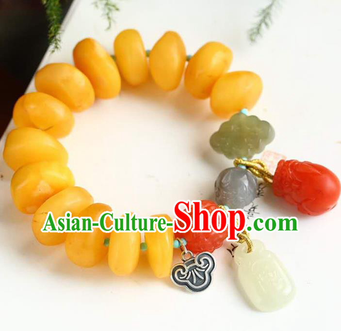 China Handmade Beeswax Bracelet Traditional Jewelry Accessories National Agate Carving Bangle China Handmade Beeswax Bracelet Traditional Jewelry Accessories National Agate Carving Bangle