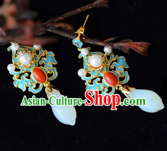 Handmade China Traditional Jewelry Cheongsam Pearls Eardrop Accessories National Jade Mangnolia Earrings Handmade China Traditional Jewelry Cheongsam Pearls Eardrop Accessories National Jade Mangnolia Earrings