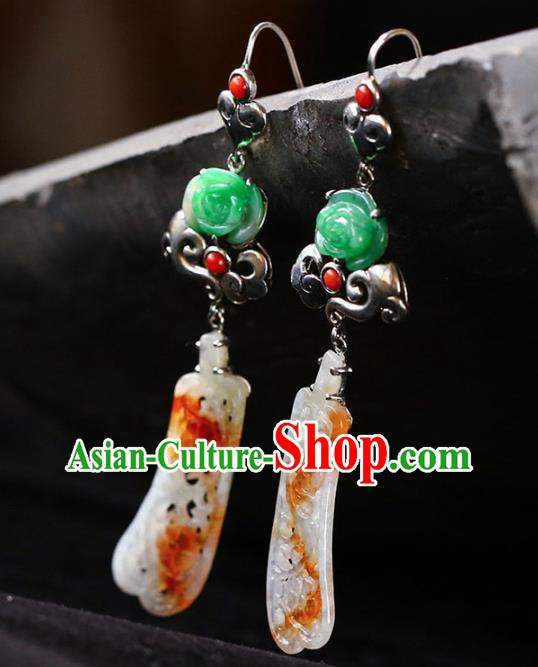 Handmade China Cheongsam Silver Eardrop Accessories Traditional Jewelry National Jadeite Earrings Handmade China Cheongsam Silver Eardrop Accessories Traditional Jewelry National Jadeite Earrings