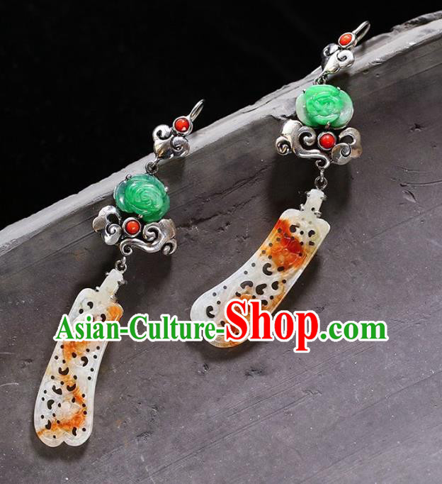 Handmade China Cheongsam Silver Eardrop Accessories Traditional Jewelry National Jadeite Earrings Handmade China Cheongsam Silver Eardrop Accessories Traditional Jewelry National Jadeite Earrings