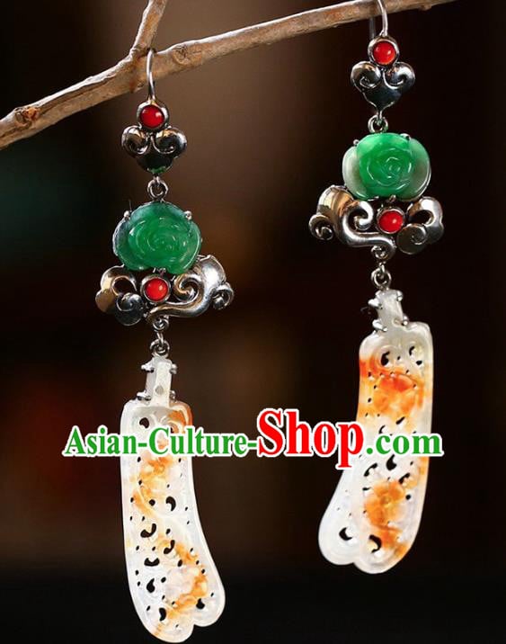 Handmade China Cheongsam Silver Eardrop Accessories Traditional Jewelry National Jadeite Earrings Handmade China Cheongsam Silver Eardrop Accessories Traditional Jewelry National Jadeite Earrings