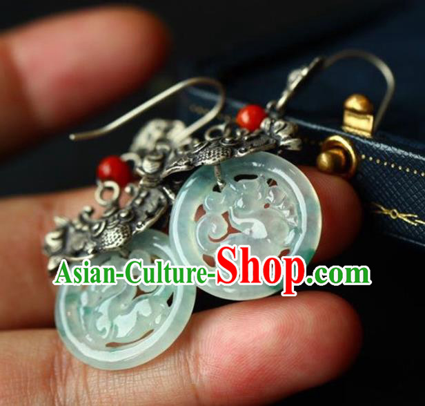Handmade China Traditional Jade Jewelry Cheongsam Eardrop Accessories National Silver Carving Bat Earrings Handmade China Traditional Jade Jewelry Cheongsam Eardrop Accessories National Silver Carving Bat Earrings