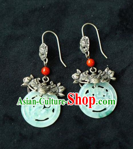 Handmade China Traditional Jade Jewelry Cheongsam Eardrop Accessories National Silver Carving Bat Earrings Handmade China Traditional Jade Jewelry Cheongsam Eardrop Accessories National Silver Carving Bat Earrings