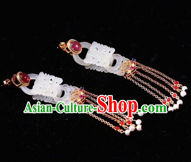 Handmade China National Pink Tourmaline Earrings Traditional Jade Jewelry Cheongsam Tassel Eardrop Accessories Handmade China National Pink Tourmaline Earrings Traditional Jade Jewelry Cheongsam Tassel Eardrop Accessories