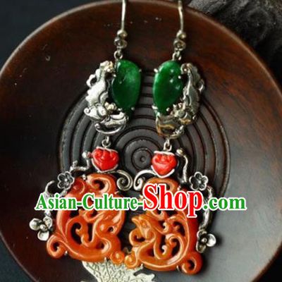 Handmade China Cheongsam Eardrop Accessories Traditional Jewelry National Jade Phoenix Earrings