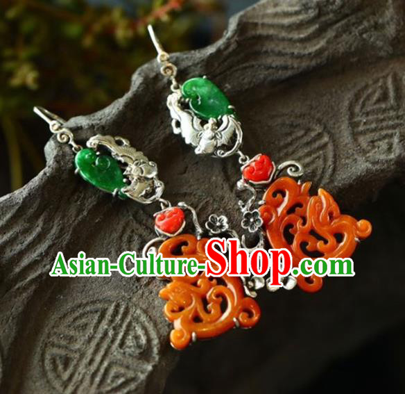 Handmade China Cheongsam Eardrop Accessories Traditional Jewelry National Jade Phoenix Earrings Handmade China Cheongsam Eardrop Accessories Traditional Jewelry National Jade Phoenix Earrings
