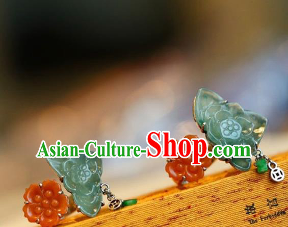Chinese National Agate Flowers Ring Jewelry Traditional Handmade Jadeite Circlet Silver Accessories Chinese National Agate Flowers Ring Jewelry Traditional Handmade Jadeite Circlet Silver Accessories