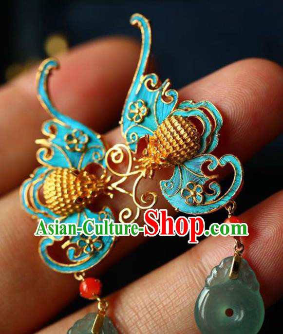 Handmade China Cheongsam Blue Bat Eardrop Accessories National Earrings Traditional Jade Jewelry Handmade China Cheongsam Blue Bat Eardrop Accessories National Earrings Traditional Jade Jewelry