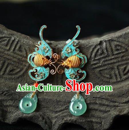 Handmade China Cheongsam Blue Bat Eardrop Accessories National Earrings Traditional Jade Jewelry Handmade China Cheongsam Blue Bat Eardrop Accessories National Earrings Traditional Jade Jewelry