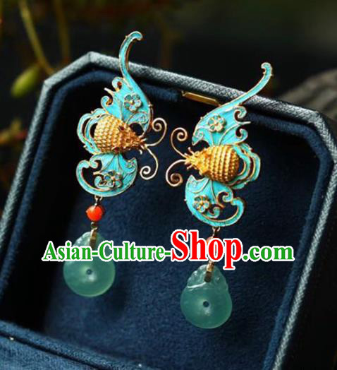 Handmade China Cheongsam Blue Bat Eardrop Accessories National Earrings Traditional Jade Jewelry Handmade China Cheongsam Blue Bat Eardrop Accessories National Earrings Traditional Jade Jewelry