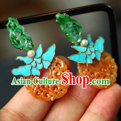 Handmade China Traditional Jade Jewelry Cheongsam Eardrop Accessories National Jadeite Earrings