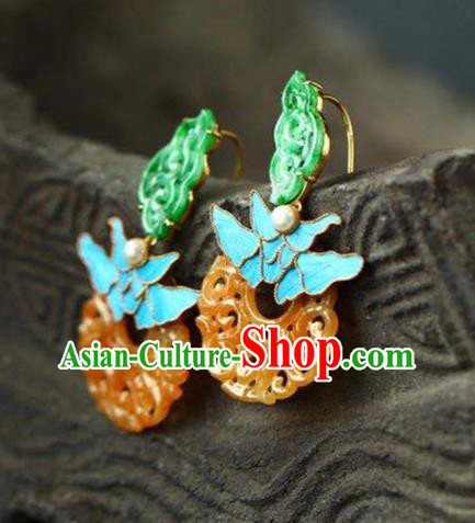 Handmade China Traditional Jade Jewelry Cheongsam Eardrop Accessories National Jadeite Earrings Handmade China Traditional Jade Jewelry Cheongsam Eardrop Accessories National Jadeite Earrings
