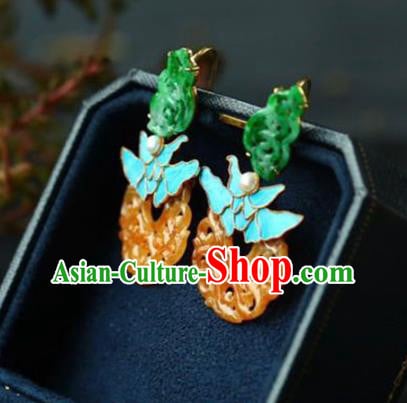 Handmade China Traditional Jade Jewelry Cheongsam Eardrop Accessories National Jadeite Earrings Handmade China Traditional Jade Jewelry Cheongsam Eardrop Accessories National Jadeite Earrings