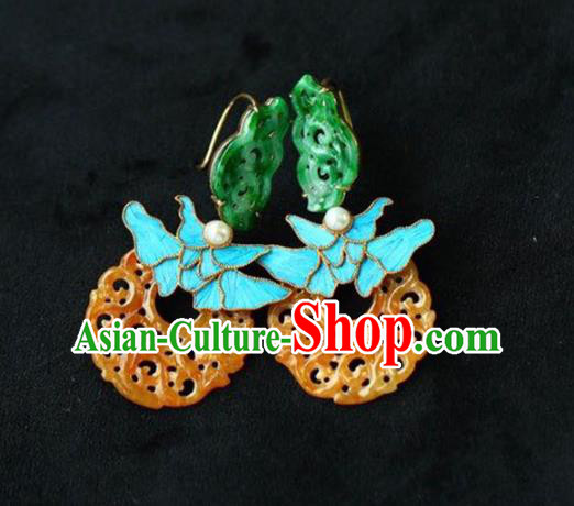 Handmade China Traditional Jade Jewelry Cheongsam Eardrop Accessories National Jadeite Earrings Handmade China Traditional Jade Jewelry Cheongsam Eardrop Accessories National Jadeite Earrings