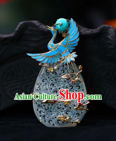 Chinese National Classical Blueing Crane Necklace Accessories Handmade Jade Carving Necklet Pendant Chinese National Classical Blueing Crane Necklace Accessories Handmade Jade Carving Necklet Pendant