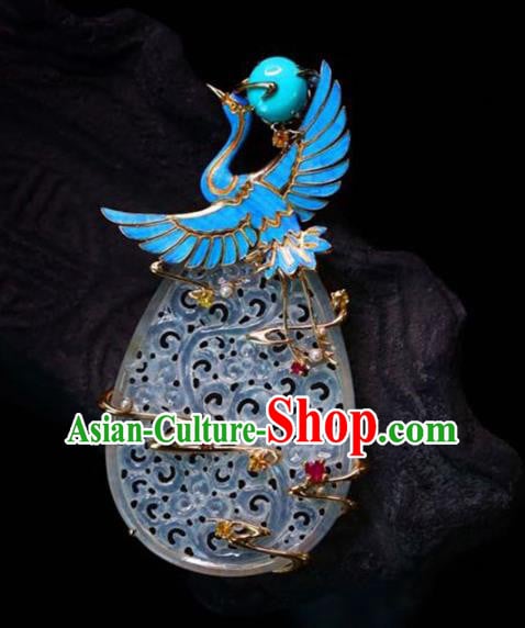 Chinese National Classical Blueing Crane Necklace Accessories Handmade Jade Carving Necklet Pendant Chinese National Classical Blueing Crane Necklace Accessories Handmade Jade Carving Necklet Pendant