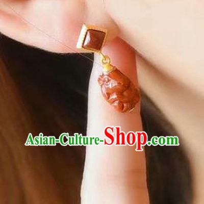 Handmade China National Earrings Traditional Jewelry Accessories Cheongsam Agate Eardrop