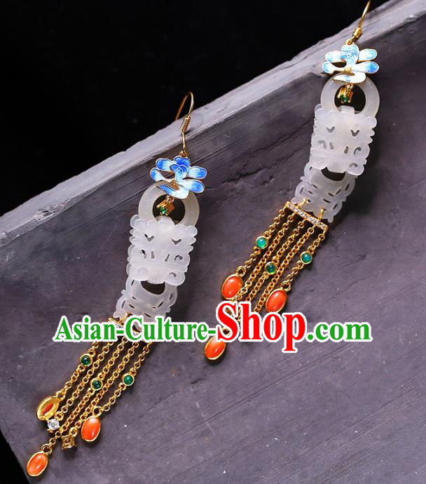 Handmade China National Tassel Earrings Traditional Blueing Jewelry Accessories Cheongsam Jade Eardrop Handmade China National Tassel Earrings Traditional Blueing Jewelry Accessories Cheongsam Jade Eardrop