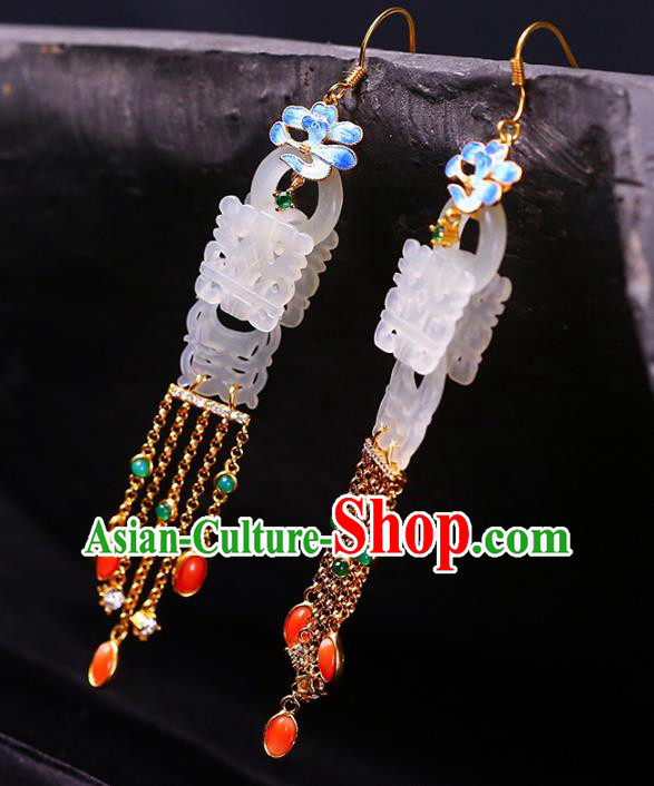 Handmade China National Tassel Earrings Traditional Blueing Jewelry Accessories Cheongsam Jade Eardrop Handmade China National Tassel Earrings Traditional Blueing Jewelry Accessories Cheongsam Jade Eardrop