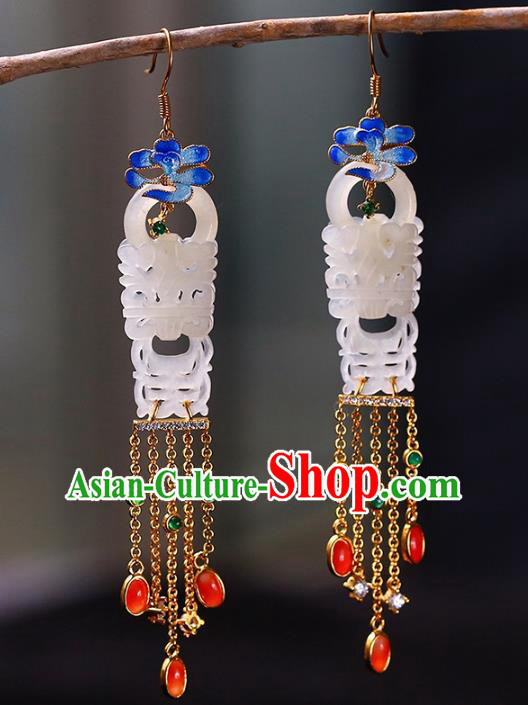 Handmade China National Tassel Earrings Traditional Blueing Jewelry Accessories Cheongsam Jade Eardrop Handmade China National Tassel Earrings Traditional Blueing Jewelry Accessories Cheongsam Jade Eardrop
