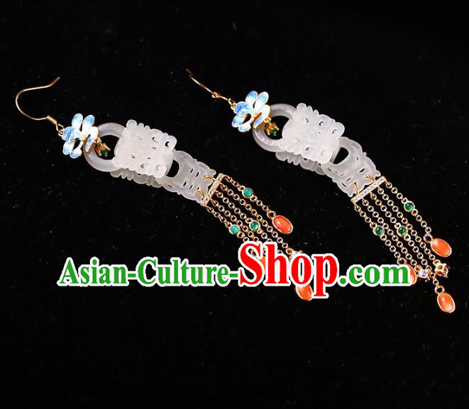 Handmade China National Tassel Earrings Traditional Blueing Jewelry Accessories Cheongsam Jade Eardrop Handmade China National Tassel Earrings Traditional Blueing Jewelry Accessories Cheongsam Jade Eardrop