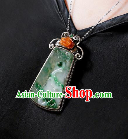Chinese National Classical Jade Carving Necklace Accessories Handmade Silver Necklet Pendant Chinese National Classical Jade Carving Necklace Accessories Handmade Silver Necklet Pendant