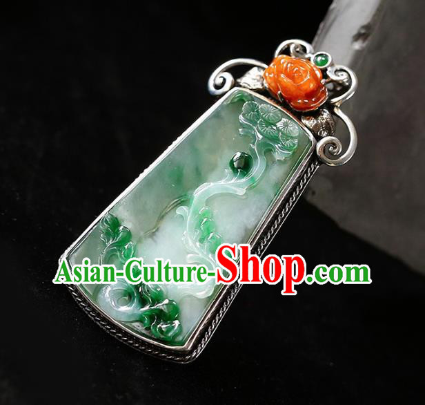 Chinese National Classical Jade Carving Necklace Accessories Handmade Silver Necklet Pendant Chinese National Classical Jade Carving Necklace Accessories Handmade Silver Necklet Pendant