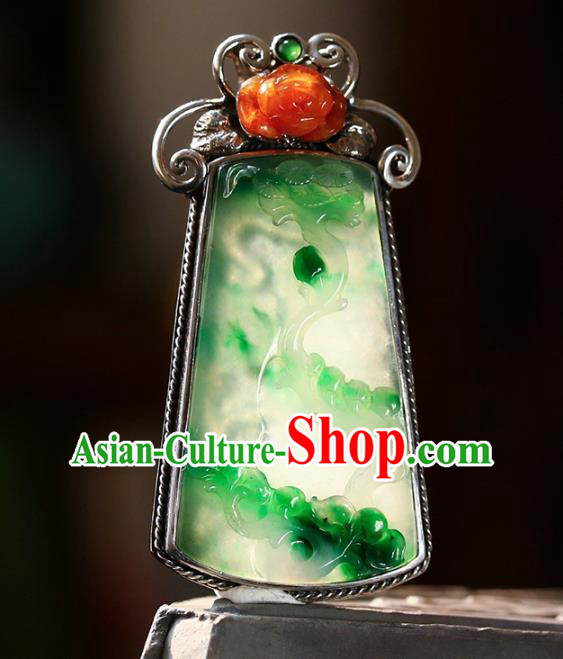 Chinese National Classical Jade Carving Necklace Accessories Handmade Silver Necklet Pendant Chinese National Classical Jade Carving Necklace Accessories Handmade Silver Necklet Pendant