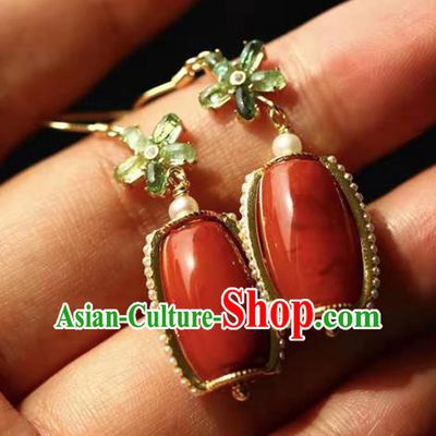 Handmade China National Agate Bucket Earrings Traditional Jewelry Accessories Cheongsam Pearls Eardrop