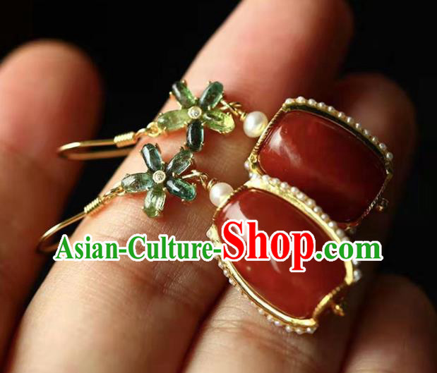 Handmade China National Agate Bucket Earrings Traditional Jewelry Accessories Cheongsam Pearls Eardrop Handmade China National Agate Bucket Earrings Traditional Jewelry Accessories Cheongsam Pearls Eardrop