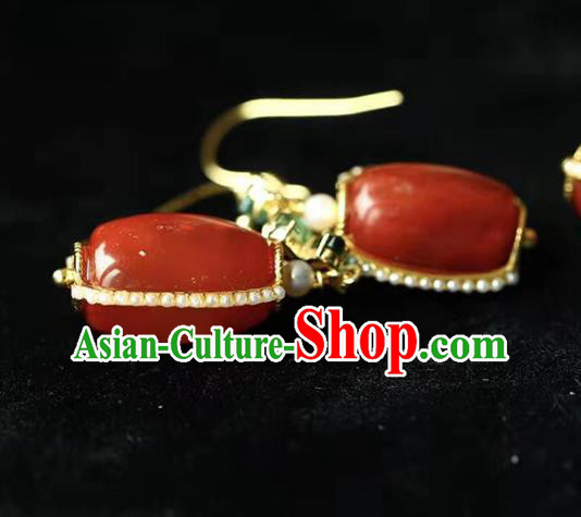 Handmade China National Agate Bucket Earrings Traditional Jewelry Accessories Cheongsam Pearls Eardrop Handmade China National Agate Bucket Earrings Traditional Jewelry Accessories Cheongsam Pearls Eardrop