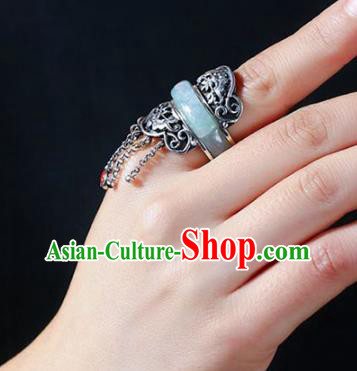 Chinese National Jade Ring Jewelry Traditional Handmade Silver Tassel Circlet Accessories Chinese National Jade Ring Jewelry Traditional Handmade Silver Tassel Circlet Accessories