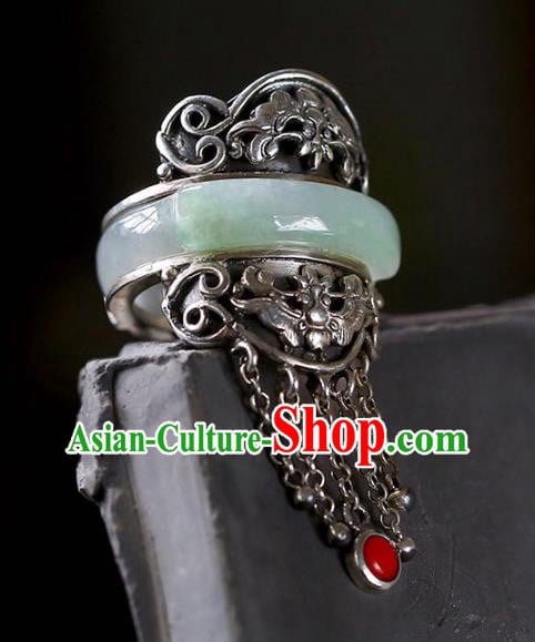 Chinese National Jade Ring Jewelry Traditional Handmade Silver Tassel Circlet Accessories Chinese National Jade Ring Jewelry Traditional Handmade Silver Tassel Circlet Accessories