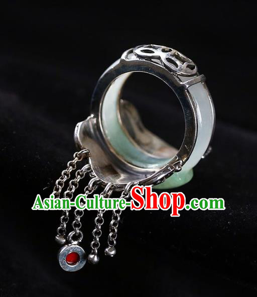 Chinese National Jade Ring Jewelry Traditional Handmade Silver Tassel Circlet Accessories Chinese National Jade Ring Jewelry Traditional Handmade Silver Tassel Circlet Accessories