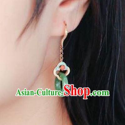 Handmade China Traditional Jewelry Accessories Cheongsam Jadeite Eardrop National Earrings
