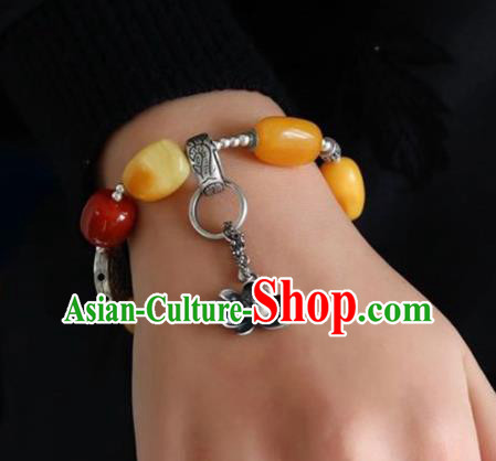 China Handmade Retro Silver Tassel Bracelet Traditional Jewelry Accessories National Beeswax Beads Bangle China Handmade Retro Silver Tassel Bracelet Traditional Jewelry Accessories National Beeswax Beads Bangle