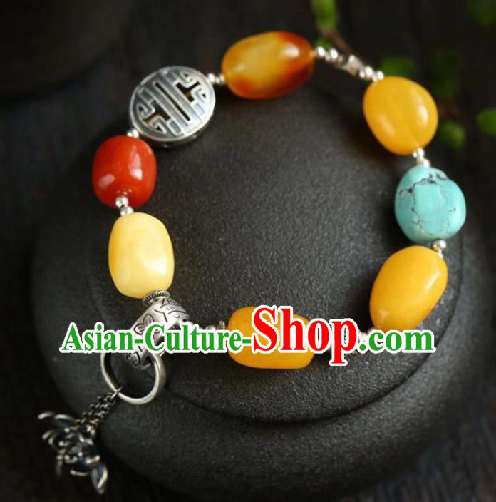 China Handmade Retro Silver Tassel Bracelet Traditional Jewelry Accessories National Beeswax Beads Bangle China Handmade Retro Silver Tassel Bracelet Traditional Jewelry Accessories National Beeswax Beads Bangle