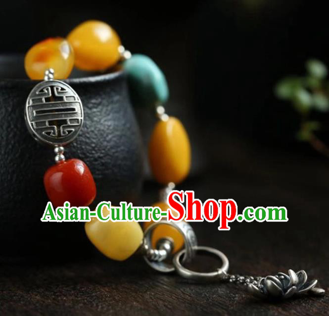 China Handmade Retro Silver Tassel Bracelet Traditional Jewelry Accessories National Beeswax Beads Bangle China Handmade Retro Silver Tassel Bracelet Traditional Jewelry Accessories National Beeswax Beads Bangle