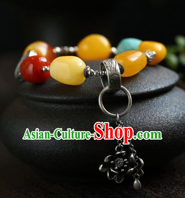China Handmade Retro Silver Tassel Bracelet Traditional Jewelry Accessories National Beeswax Beads Bangle China Handmade Retro Silver Tassel Bracelet Traditional Jewelry Accessories National Beeswax Beads Bangle