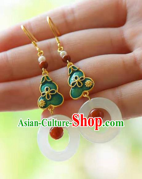 Handmade China Cheongsam Jade Eardrop Traditional Jewelry Accessories National Cloisonne Green Gourd Earrings Handmade China Cheongsam Jade Eardrop Traditional Jewelry Accessories National Cloisonne Green Gourd Earrings