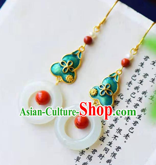 Handmade China Cheongsam Jade Eardrop Traditional Jewelry Accessories National Cloisonne Green Gourd Earrings Handmade China Cheongsam Jade Eardrop Traditional Jewelry Accessories National Cloisonne Green Gourd Earrings