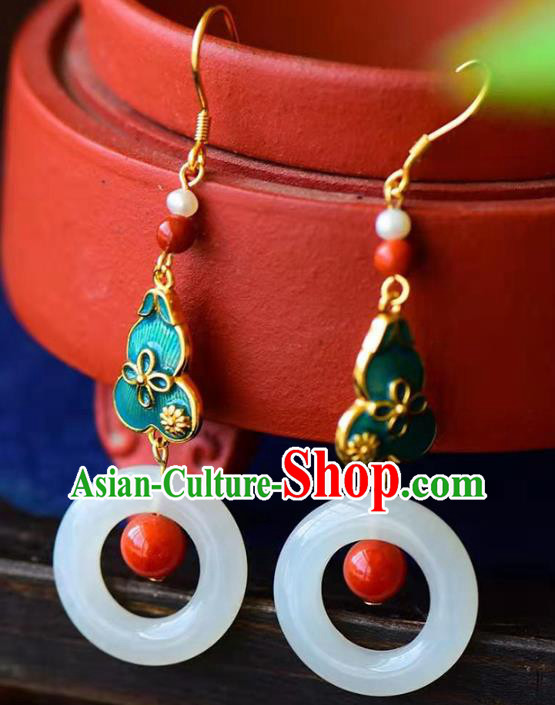 Handmade China Cheongsam Jade Eardrop Traditional Jewelry Accessories National Cloisonne Green Gourd Earrings Handmade China Cheongsam Jade Eardrop Traditional Jewelry Accessories National Cloisonne Green Gourd Earrings