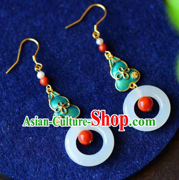 Handmade China Cheongsam Jade Eardrop Traditional Jewelry Accessories National Cloisonne Green Gourd Earrings Handmade China Cheongsam Jade Eardrop Traditional Jewelry Accessories National Cloisonne Green Gourd Earrings