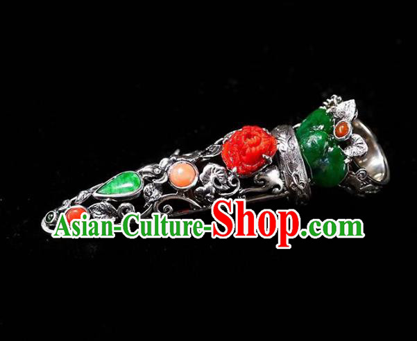 Chinese National Retro Silver Jewelry Traditional Handmade Accessories Jadeite Nail Wrap with Ring Chinese National Retro Silver Jewelry Traditional Handmade Accessories Jadeite Nail Wrap with Ring
