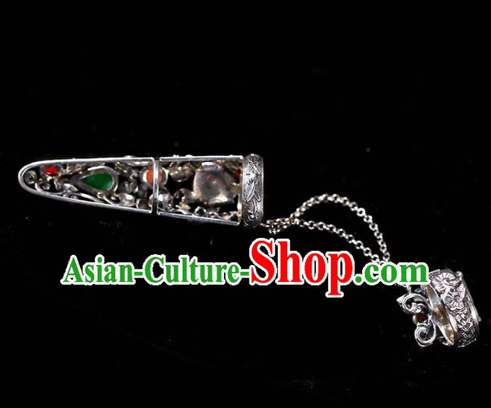 Chinese National Retro Silver Jewelry Traditional Handmade Accessories Jadeite Nail Wrap with Ring Chinese National Retro Silver Jewelry Traditional Handmade Accessories Jadeite Nail Wrap with Ring